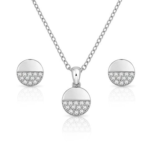 Conjunto Top Redondo Espelhado com Zircônias Cristal Cravejadas