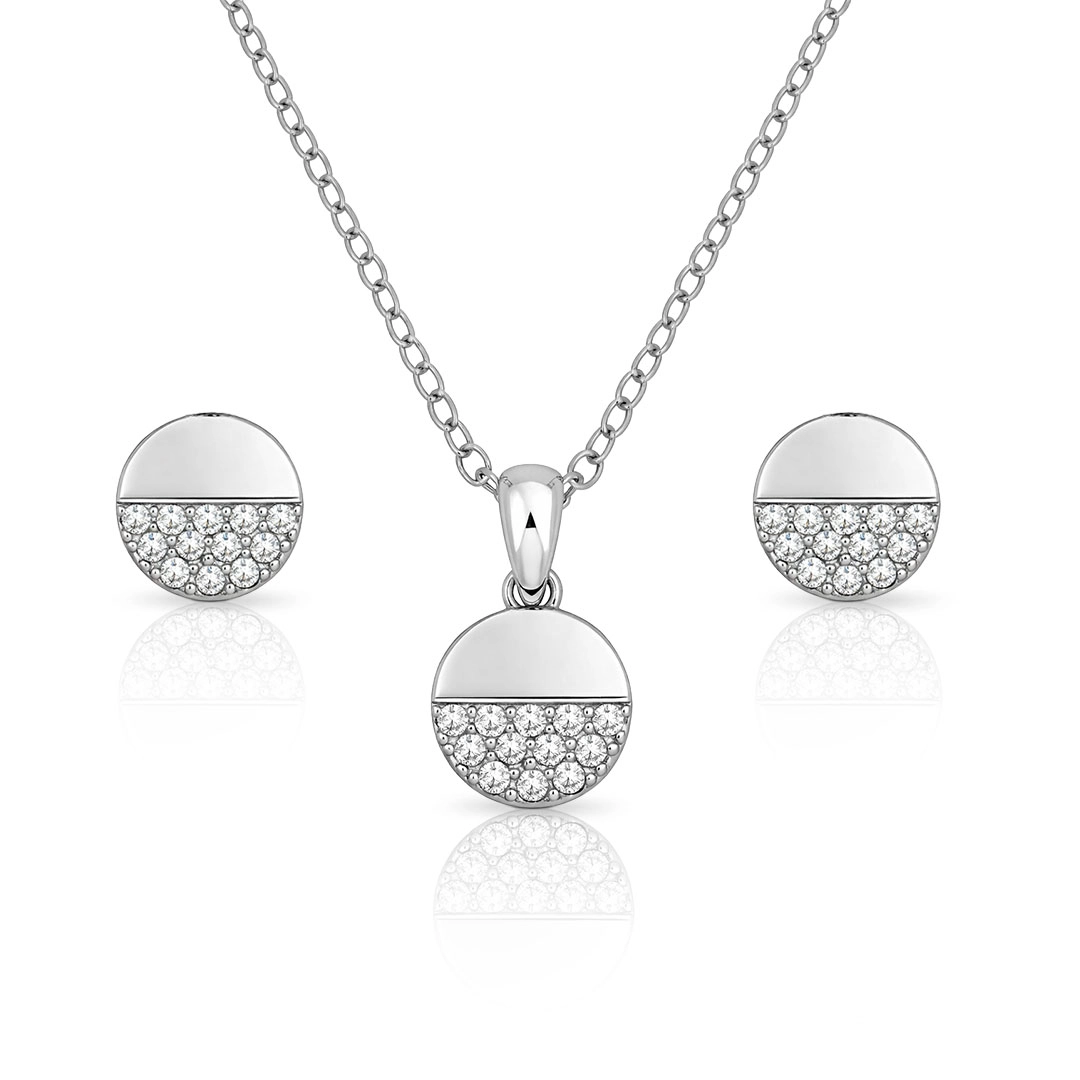 Conjunto Top Redondo Espelhado com Zircônias Cristal Cravejadas
