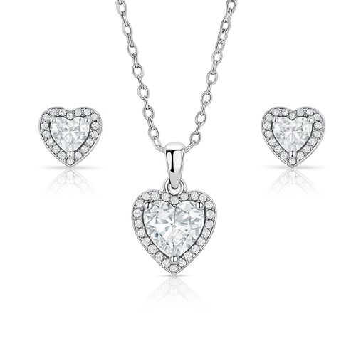 Conjunto Coração com Zircônias Cristal
