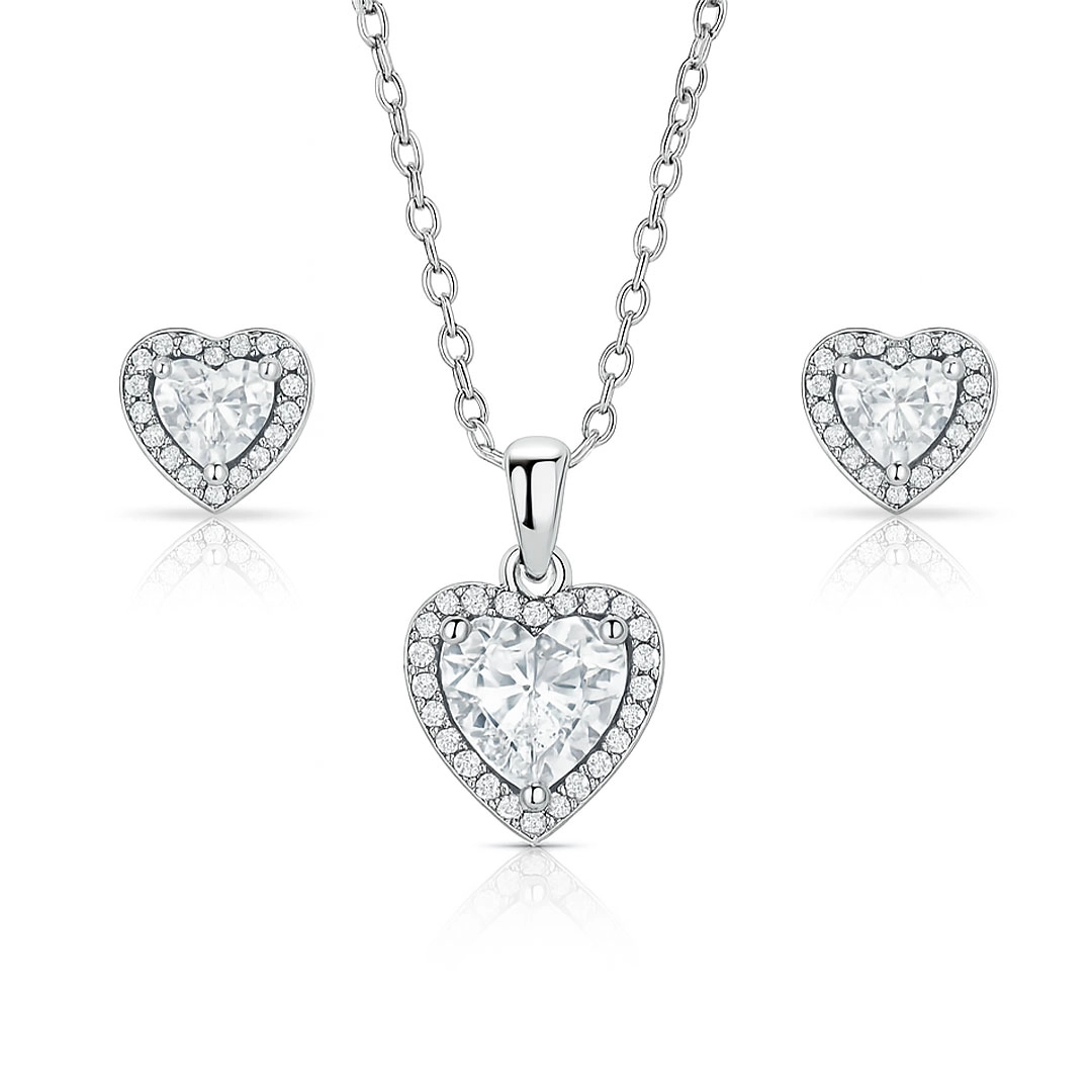 Conjunto Coração com Zircônias Cristal