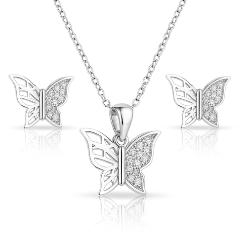 Conjunto de Borboleta com Zircônias Cristal