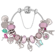 Pulseira de Prata 925 com Berloques Rosa Linha Presents