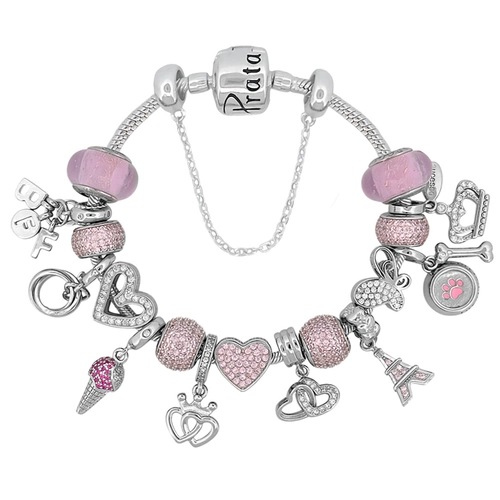Pulseira com Berloques Rosa Linha Presents