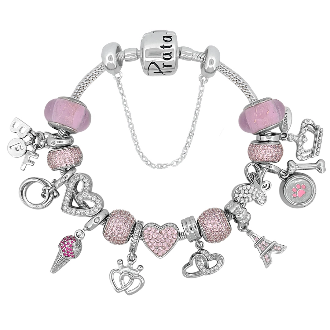 Pulseira com Berloques Rosa Linha Presents
