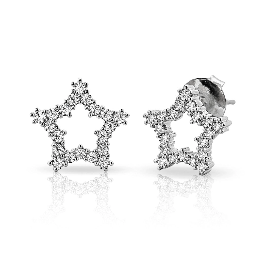 Brinco Top Estrela Vazada com Zircônias Cristal Cravejadas