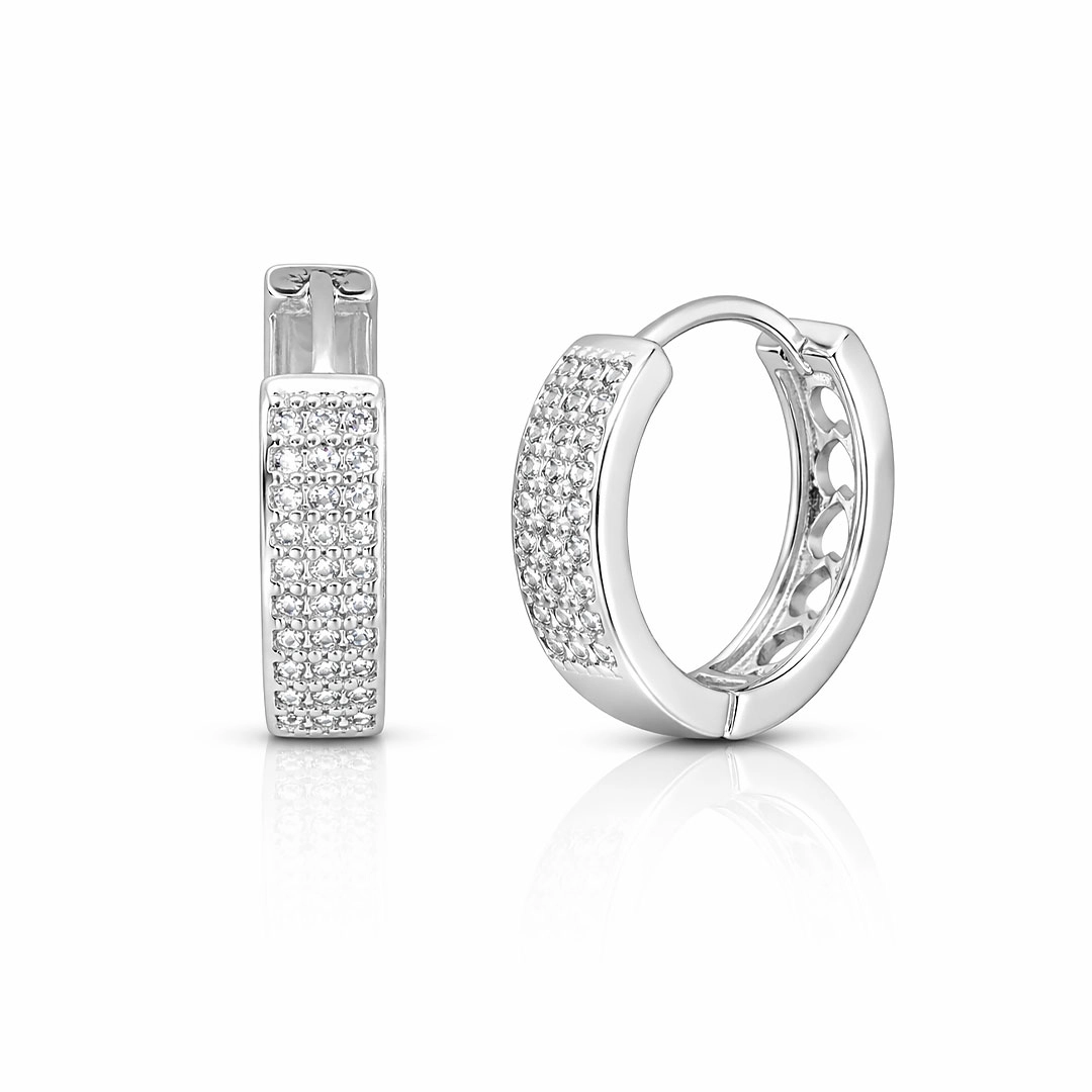 Brinco Argola Click Espelhado Com Zircônias Cristal