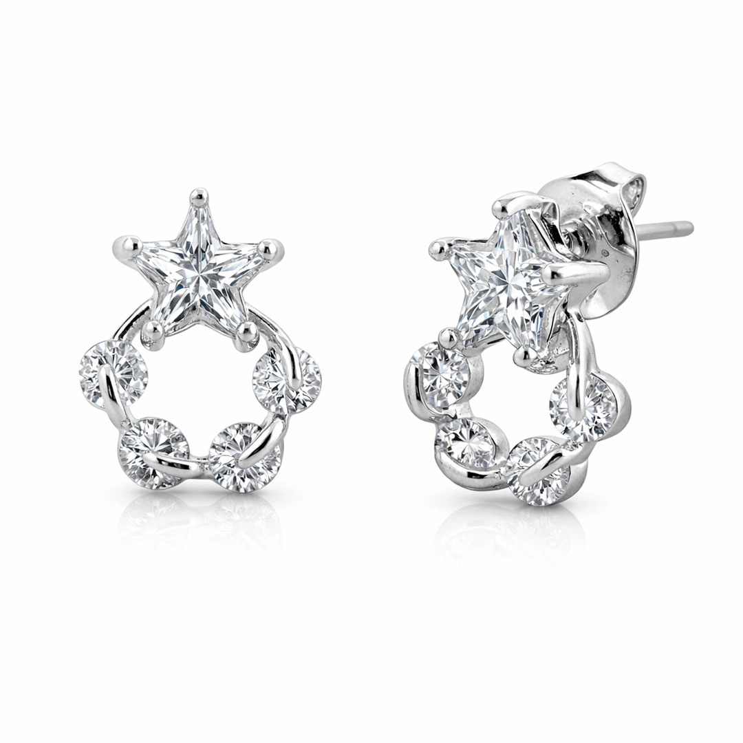 Brinco Top Círculo com Estrela e Zircônias Cristal