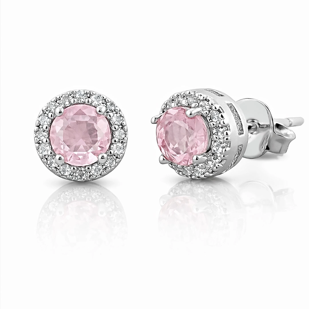 Brinco Top com Zircônia Rosa e Cristal