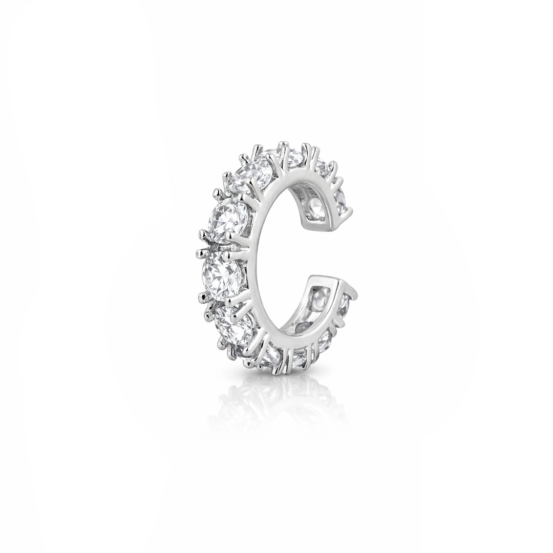 Brinco Ear Cuff Argola Cravejada com Zircônias Cristal (Unidade)