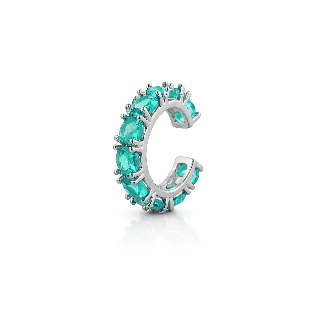 Brinco Ear Cuff Argola Cravejada com Zircônias Verde Paraíba (Unidade)