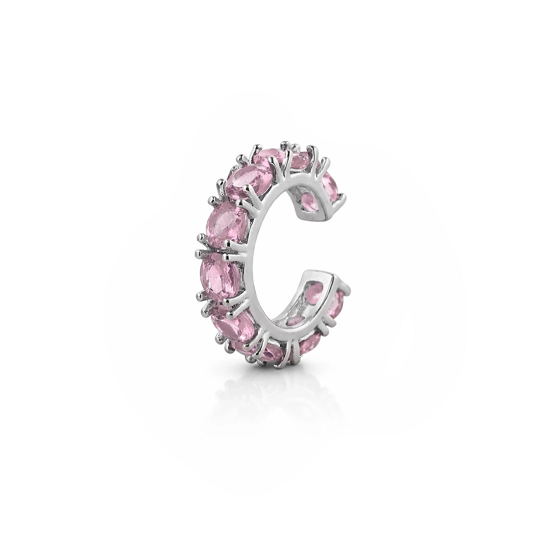 Brinco Ear Cuff Argola Cravejada com Zircônias Rosa (Unidade)