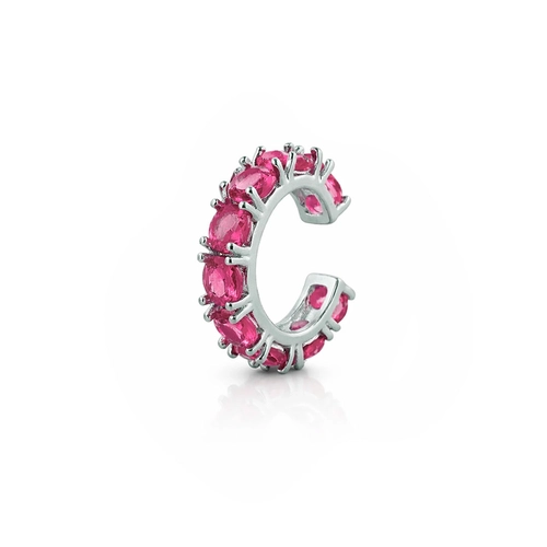 Brinco Ear Cuff Argola Cravejada com Zircônias Rubi (Unidade)