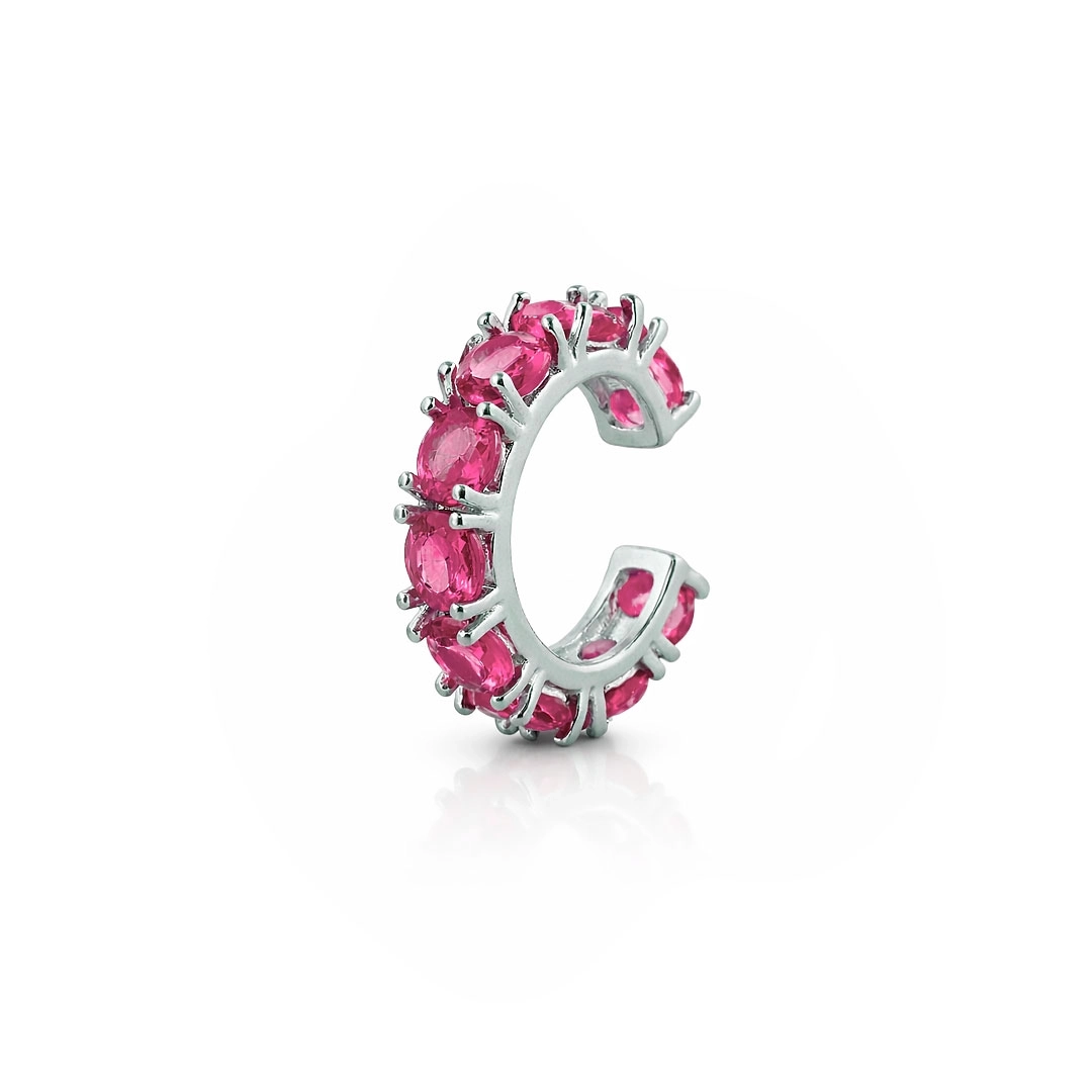Brinco Ear Cuff Argola Cravejada com Zircônias Rubi (Unidade)