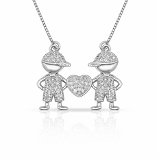 Gargantilha Dois Meninos e Coração com Zircônias Cristal