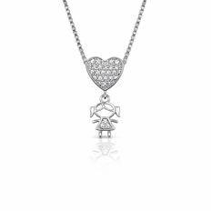 Gargantilha Coração com Menina e Zircônias Cristal