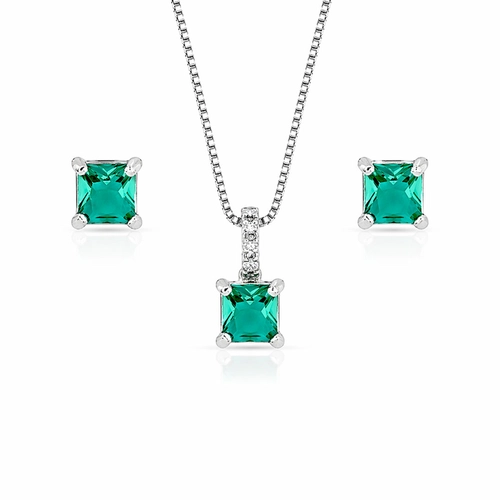 Conjunto Quadrado com Zircônias Esmeralda e Cristal