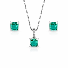 Conjunto Quadrado com Zircônias Esmeralda e Cristal