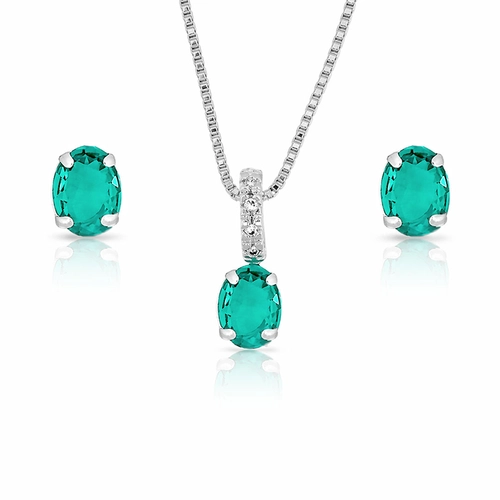 Conjunto Oval de Zircônia Esmeralda