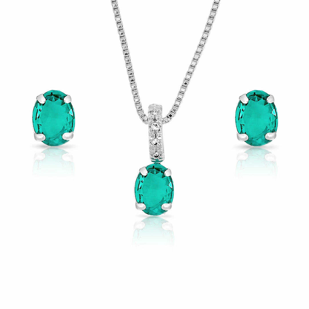 Conjunto Oval de Zircônia Esmeralda