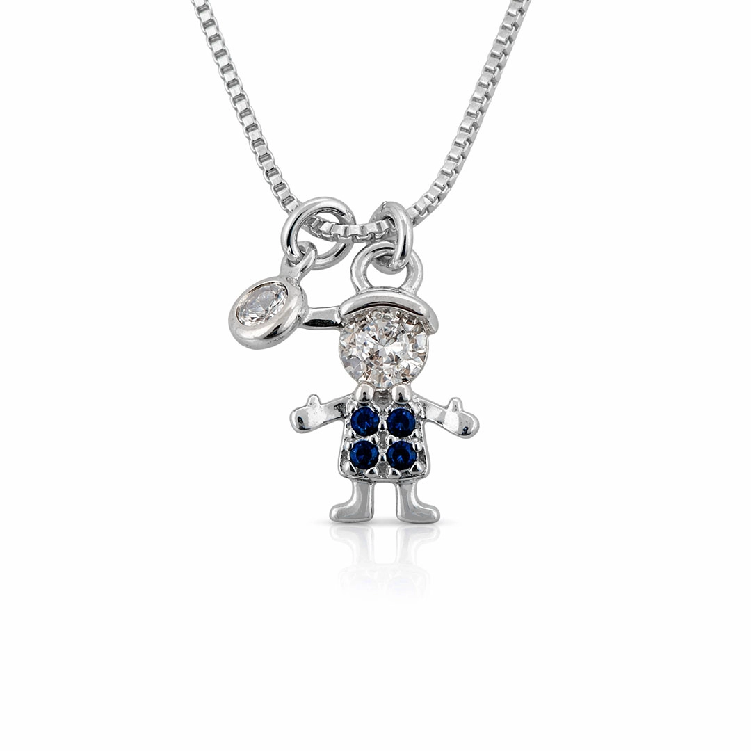 Gargantilha Menino com com Zircônias Cristal e Safira