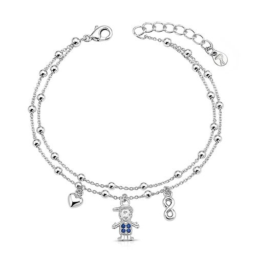 Pulseira Dupla com Esferas e Pingente Menino com Zircônia Cristal e Safira