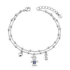 Pulseira Dupla com Esferas e Pingente Menino com Zircônia Cristal e Safira