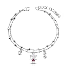 Pulseira Dupla com Esferas e Menina em Zircônia Cristal e Rubi