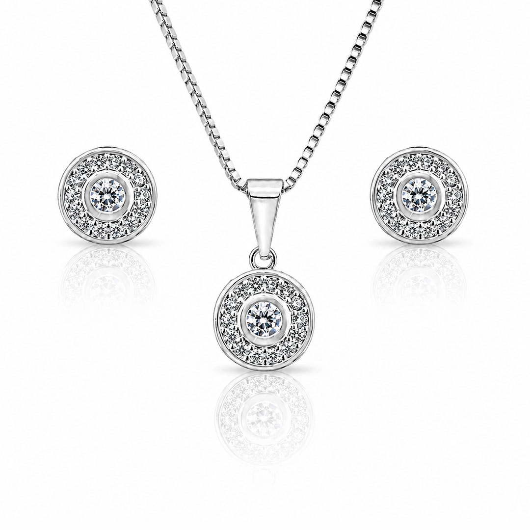 Conjunto Redondo com Zircônias Cristais Cravejadas