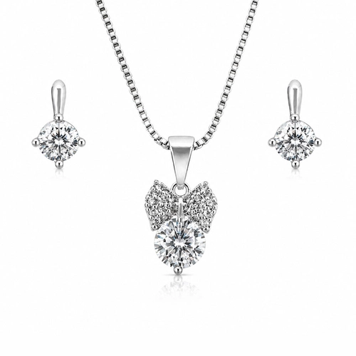 Conjunto Laço e Zircônia Redonda Cristal Cravejada