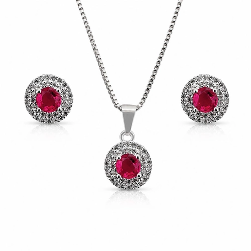 Conjunto Redondo com Zircônias Cristal e Rubi