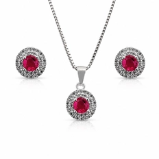 Conjunto Redondo com Zircônias Cristal e Rubi