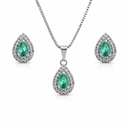 Conjunto Gota com Zircônias Cristal e Esmeralda
