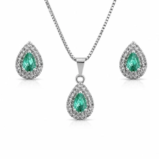 Conjunto Gota com Zircônias Cristal e Esmeralda