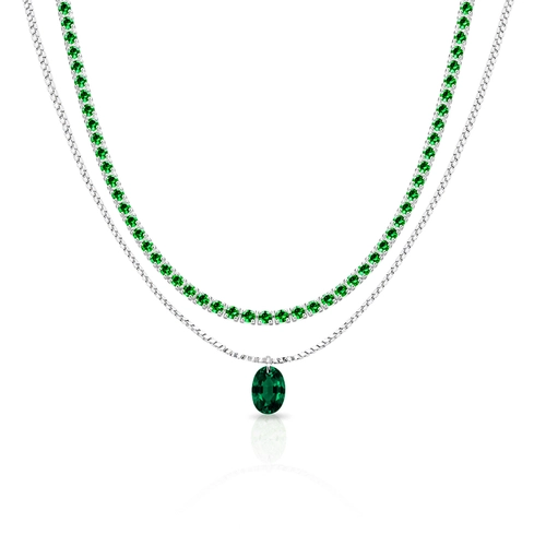 Gargantilha Choker Dupla com Zircônia Esmeralda Oval