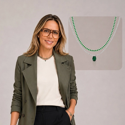 Gargantilha Choker Dupla com Zircônia Esmeralda Oval