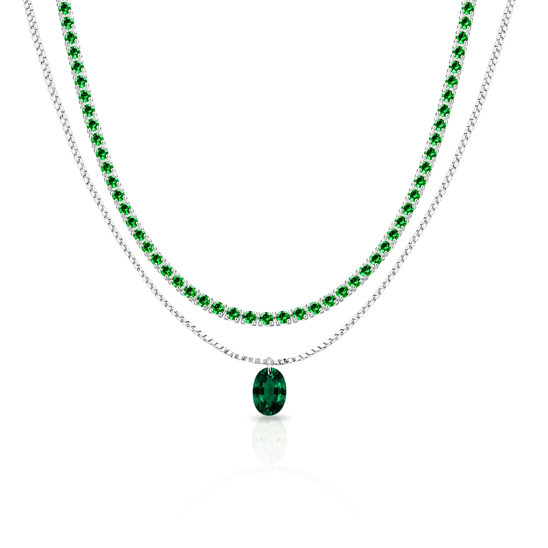 Gargantilha Choker Dupla com Zircônia Esmeralda Oval