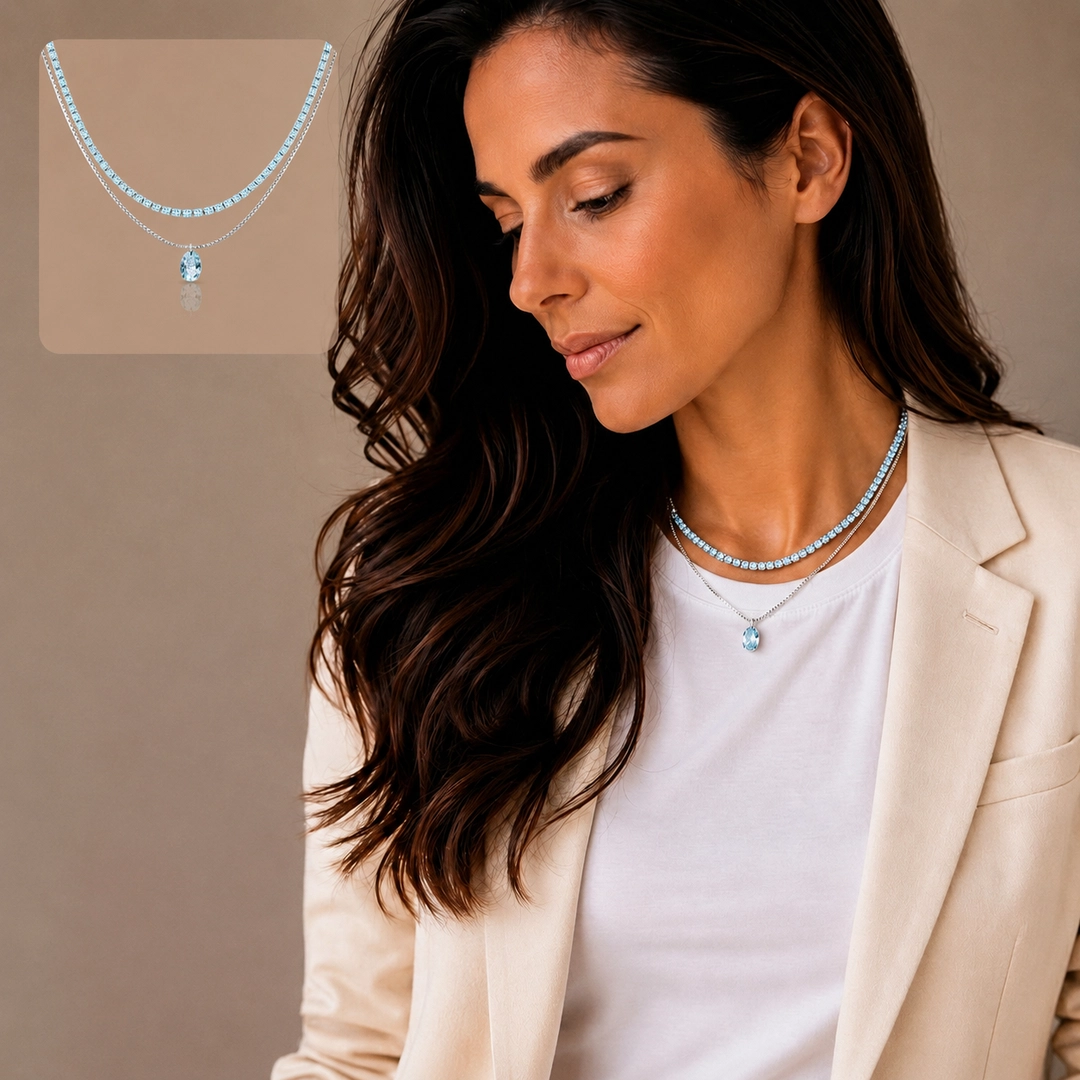 Gargantilha Choker Dupla com Zircônia Topázio Oval