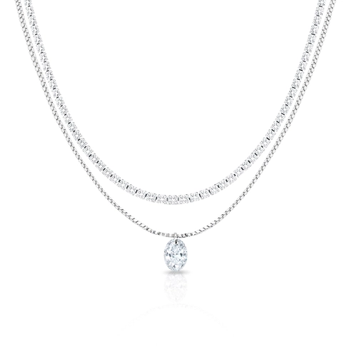 Gargantilha Choker Dupla com Zircônia Cristal Oval