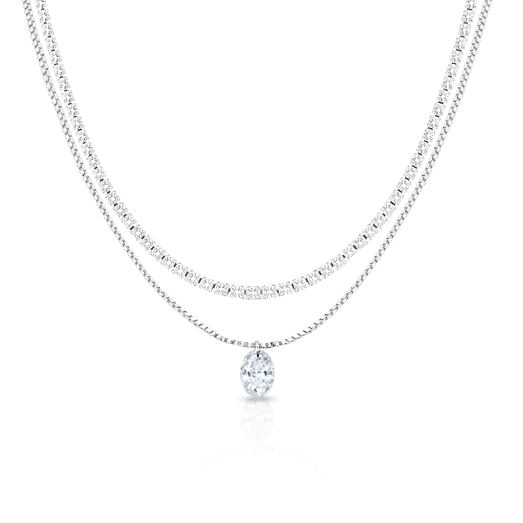 Gargantilha Choker Dupla com Zircônia Cristal Oval