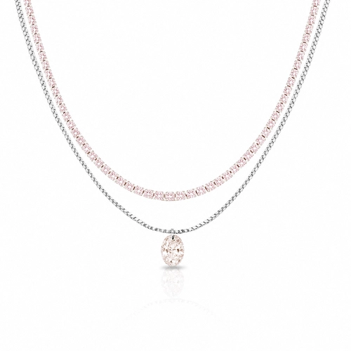 Gargantilha Choker Dupla com Zircônia Rosa Oval