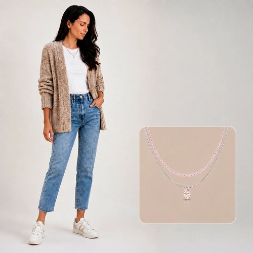 Gargantilha Choker Dupla com Zircônia Rosa Oval
