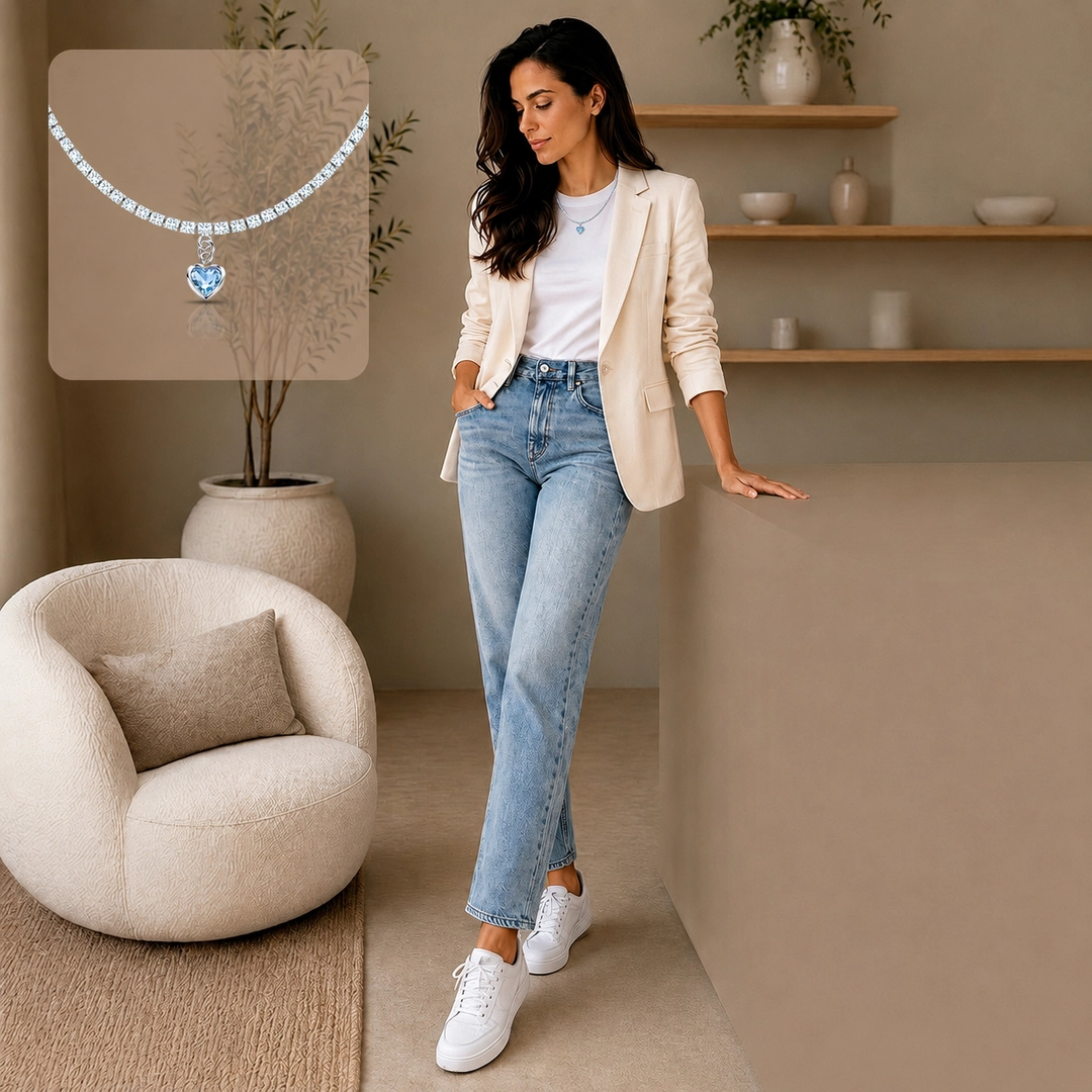 Gargantilha Choker Riviera com Zircônias Topázio e Pingente de Coração