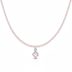Gargantilha Choker Riviera com Zircônias Rosa e Pingente de Coração