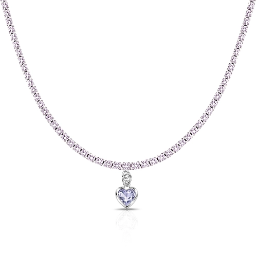 Gargantilha Choker Riviera com Zircônias Ametista e Pingente de Coração