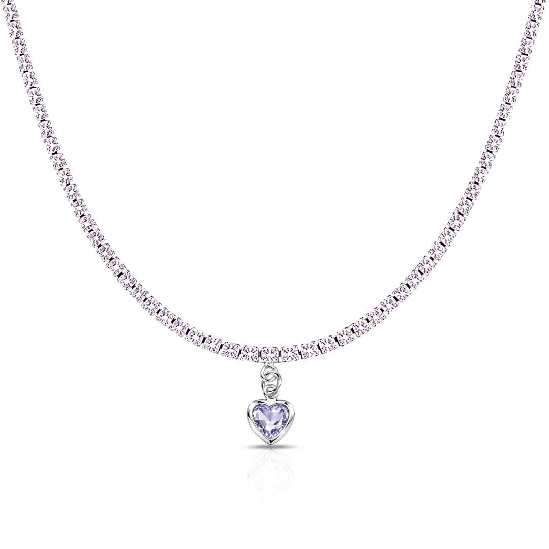 Gargantilha Choker Riviera com Zircônias Ametista e Pingente de Coração