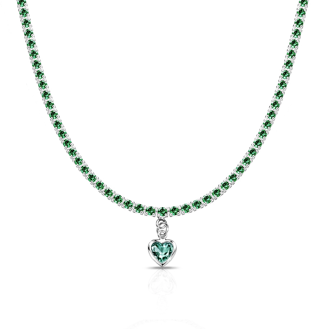 Gargantilha Choker Riviera com Zircônias Esmeralda e Pingente de Coração