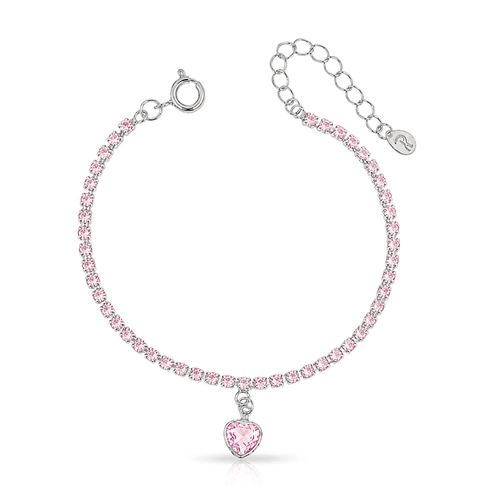 Pulseira Riviera Coração com Zircônia Rosa