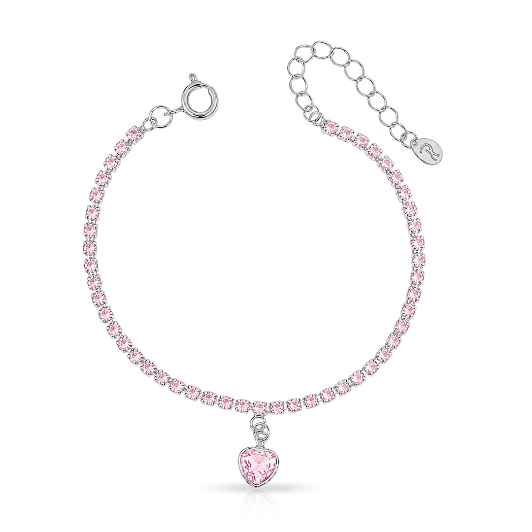 Pulseira Riviera Coração com Zircônia Rosa