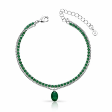 Pulseira Dupla Riviera com Pingente Oval de Zircônia Esmeralda