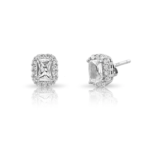 Brinco Top Retangular com Zircônia Cristal Cravejada